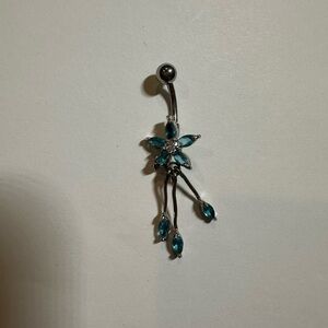 Silver and Blue Floral Belly Ring